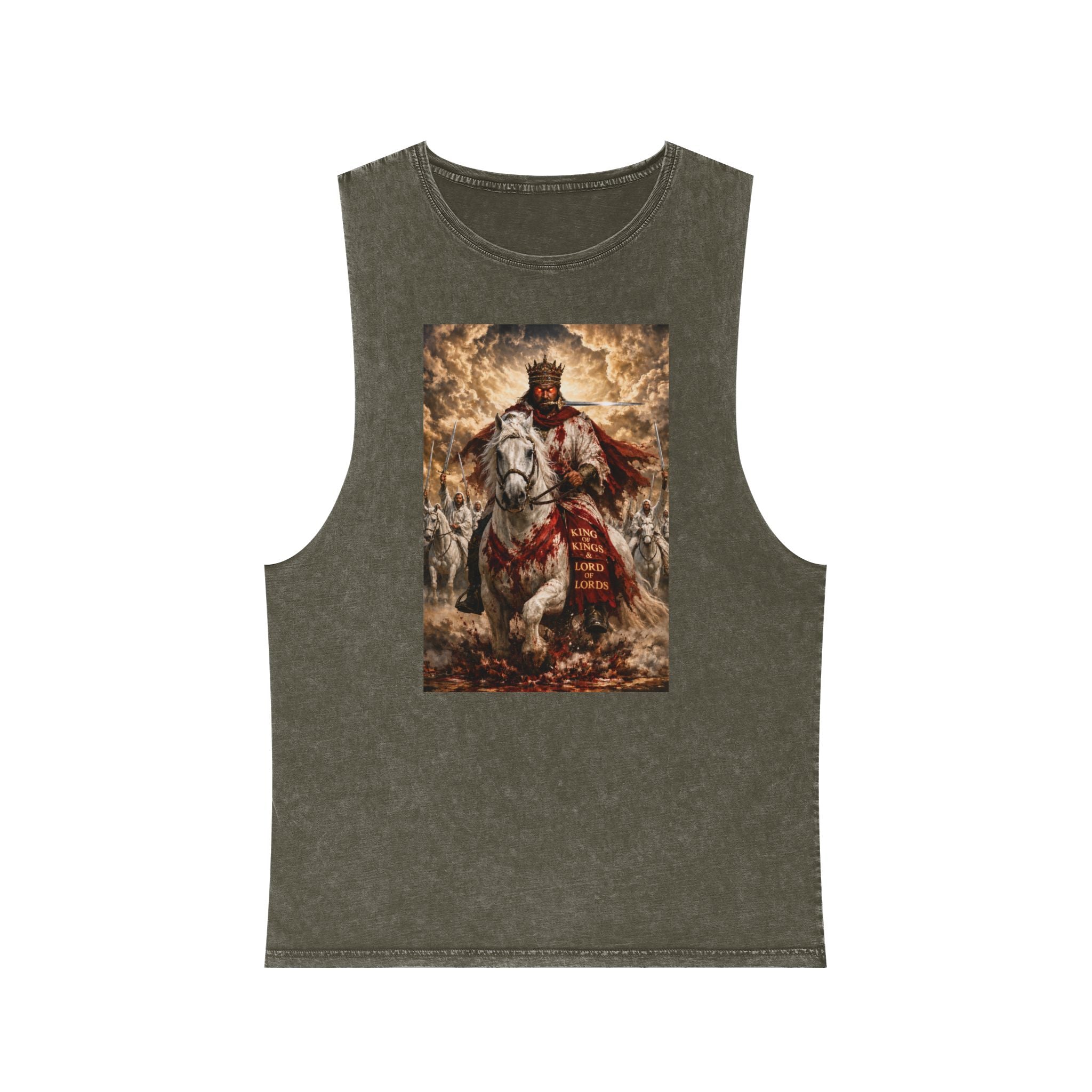 Jesus Is Lord Tank Top — King on White Horse Religious Stonewash Muscle Tee