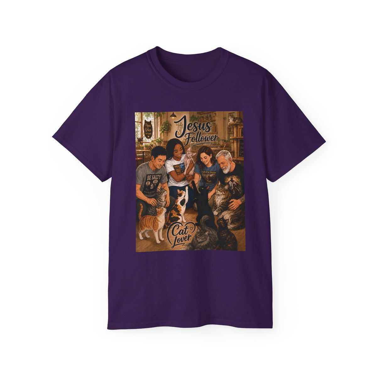 Jesus Follower Cat Lover T-Shirt — Proverbs 12:10 cat cafe Faith Tee