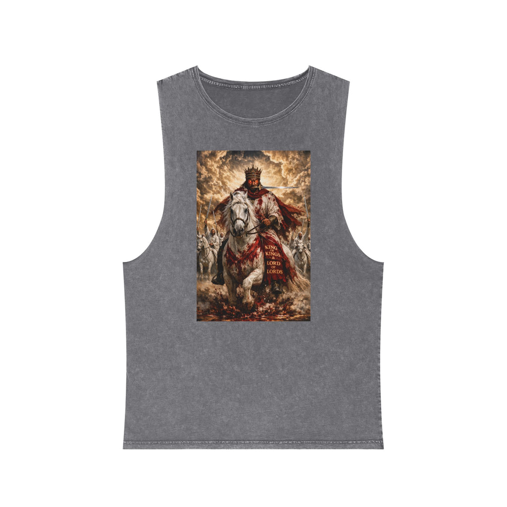 Jesus Is Lord Tank Top — King on White Horse Religious Stonewash Muscle Tee