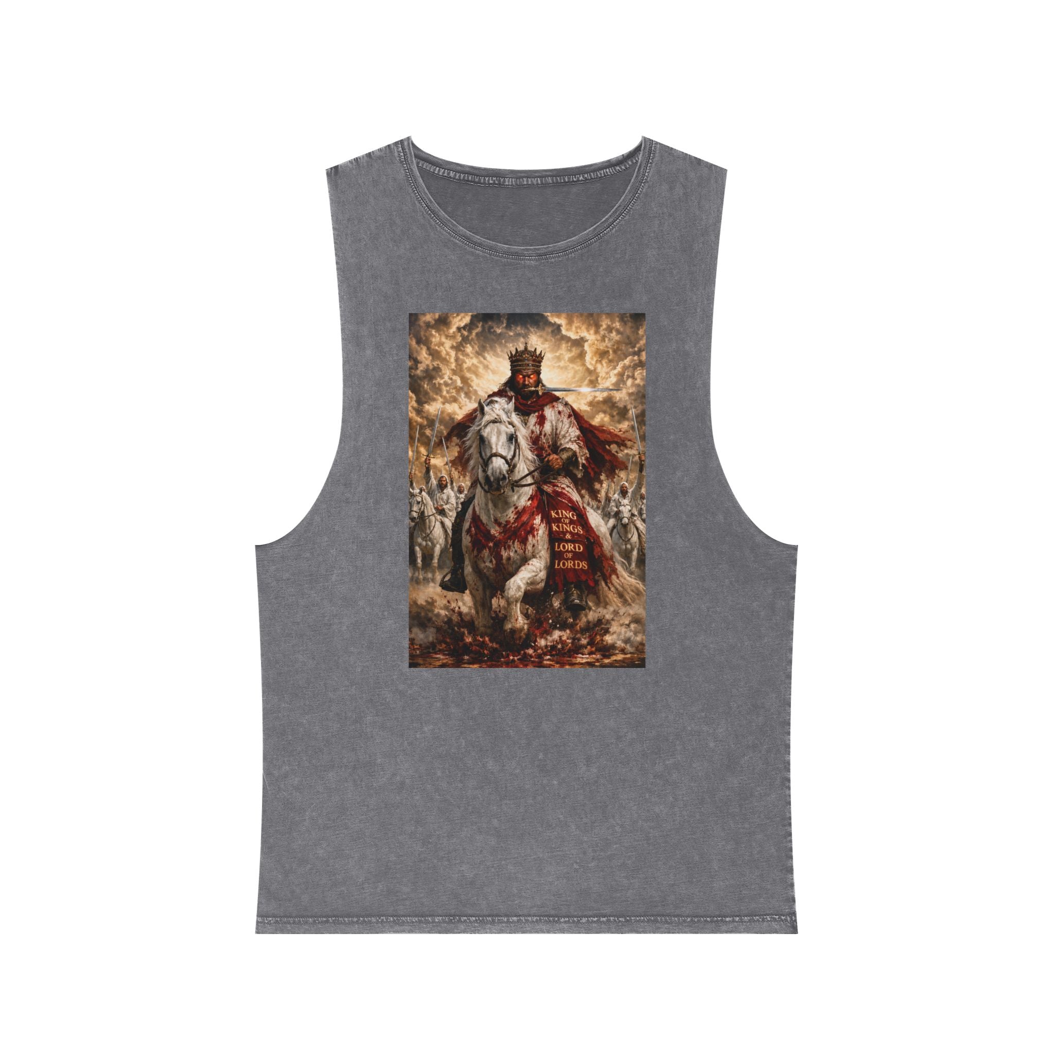 Jesus Is Lord Tank Top — King on White Horse Religious Stonewash Muscle Tee