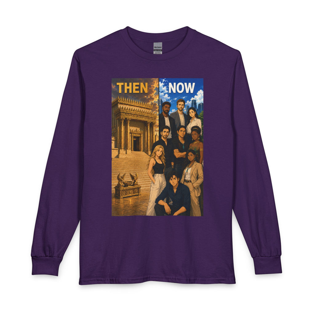 Animated Then & Now Long Sleeve Tee — 2 Corinthians 6:16 Scripture Shirt