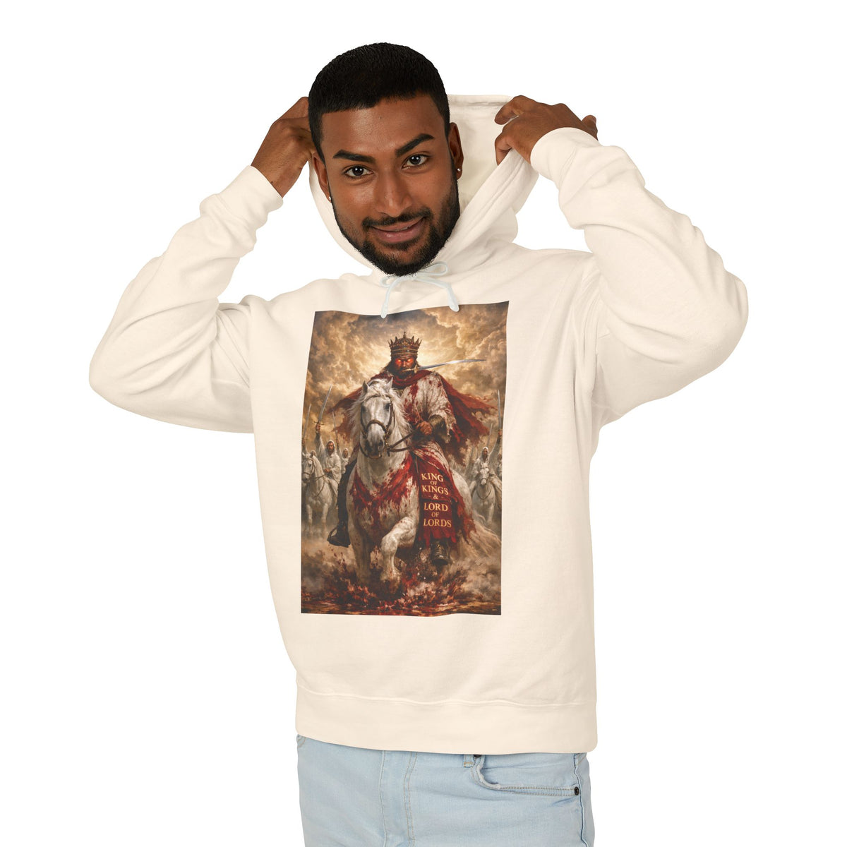 'Jesus Is Lord' Ad Variant Hoodie — with Revelation 19:11-16 Christian Graphic