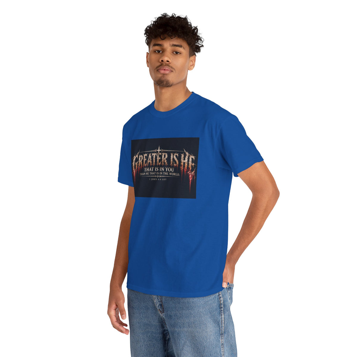 "Greater Is He" October Holliday line Edition Cross Faith Christian Graphic Tee - T-Shirt