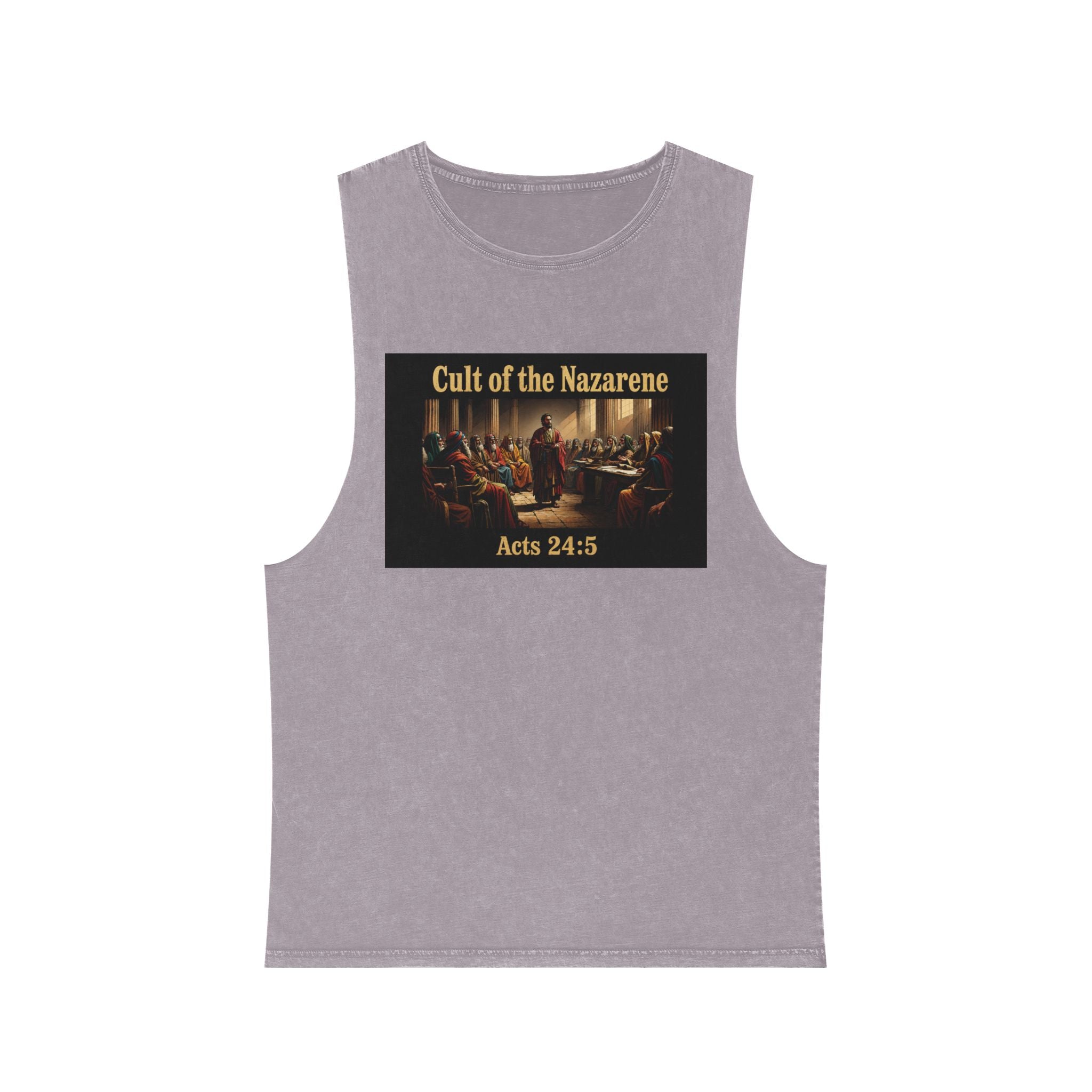 Cult of the Nazarene Tank Top – Vintage Stonewash Christian Scripture (Acts 24:5 / Matthew 5:11)