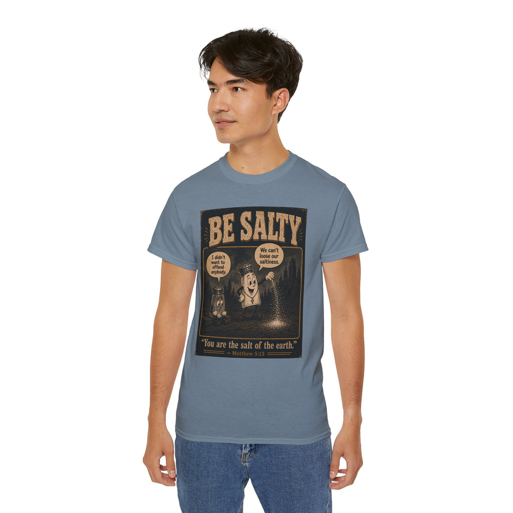 Be Salty "Ad variant" T-Shirt — 'You Are the Salt of the Earth' Christian Vintage Tee