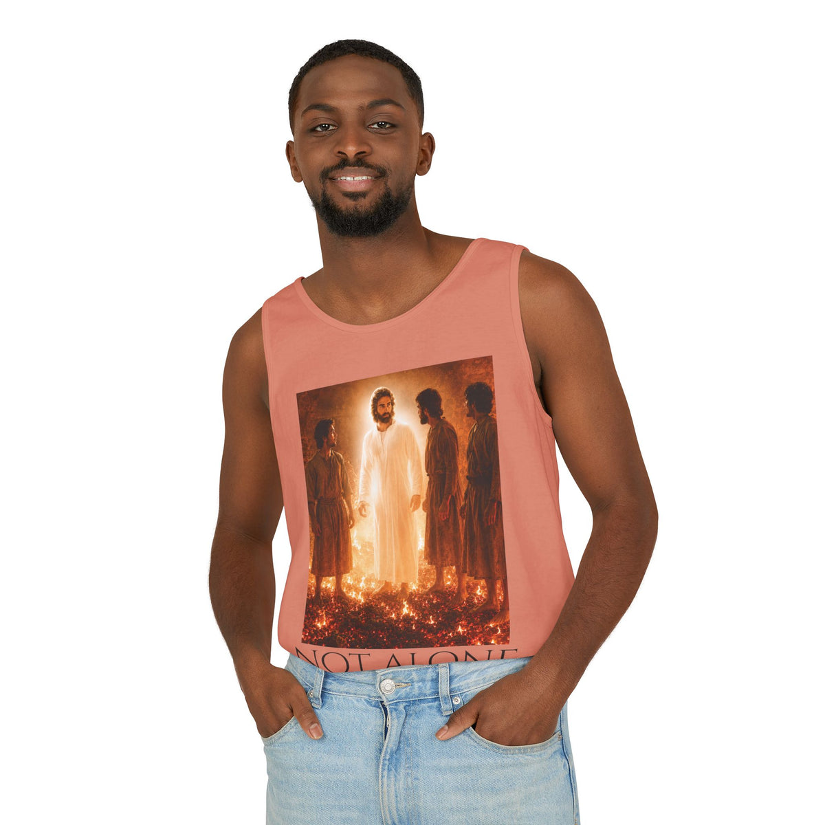 'Not Alone' Tank Top — Jesus with Four Men, Daniel 3:25 Scripture Tank