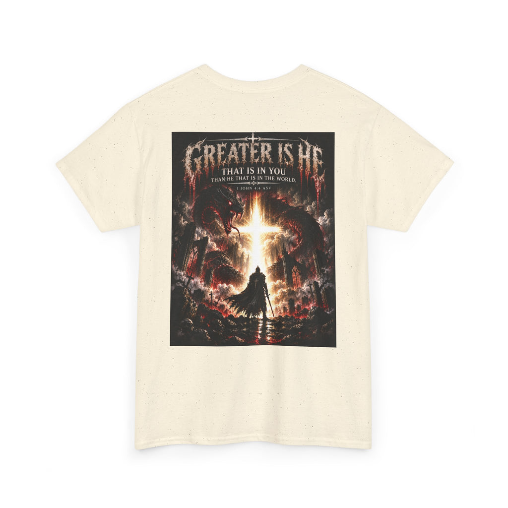 "Greater Is He" October Holliday line Edition Cross Faith Christian Graphic Tee - T-Shirt