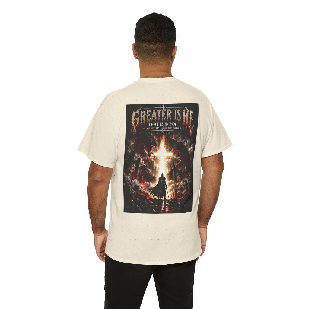 "Greater Is He" October Holliday line Edition Cross Faith Christian Graphic Tee - T-Shirt