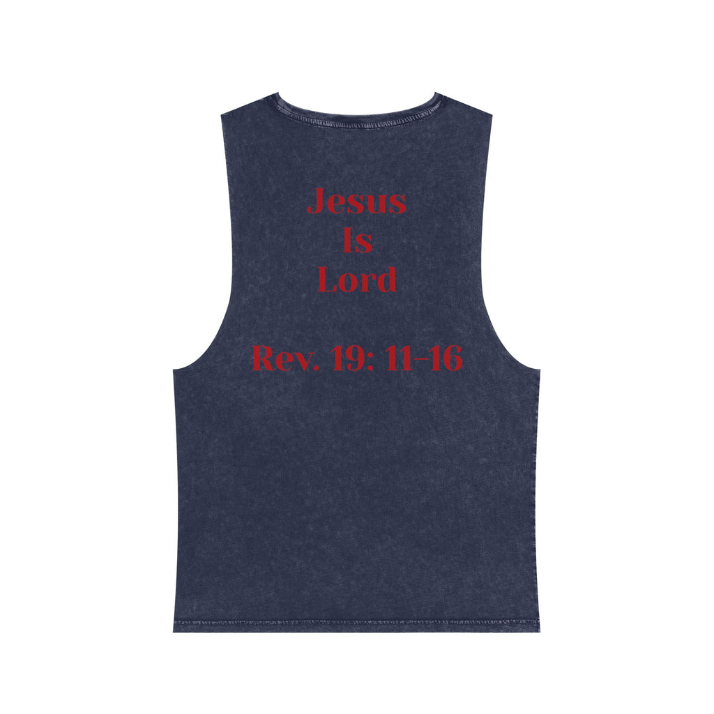 Jesus Is Lord Tank Top — King on White Horse Religious Stonewash Muscle Tee