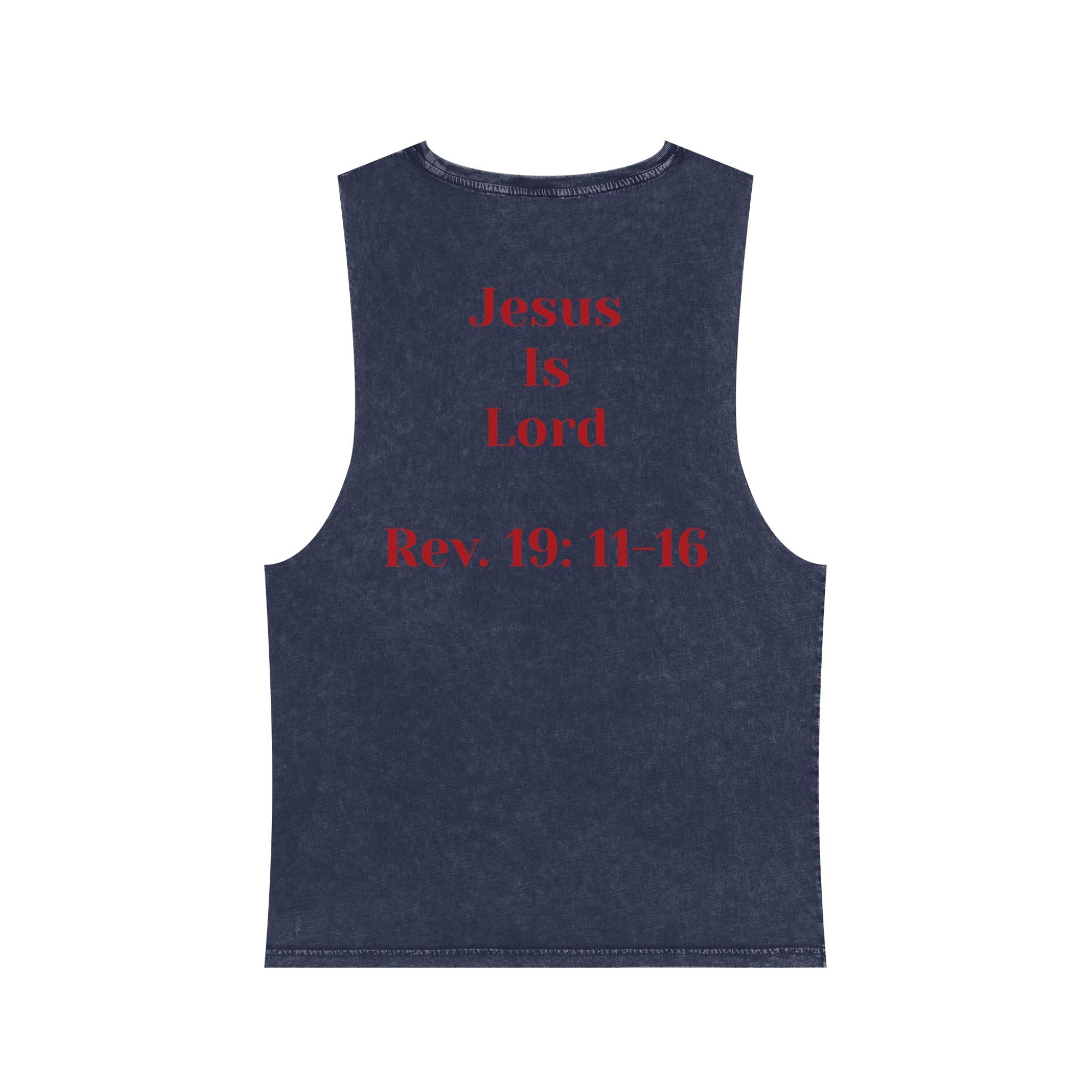 Jesus Is Lord Tank Top — King on White Horse Religious Stonewash Muscle Tee