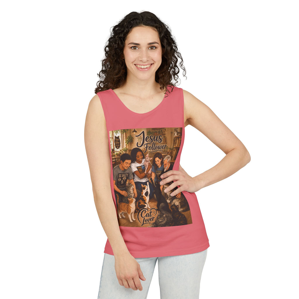 Jesus Follower Cat Lover Tank Top — Christian Pet Lover Graphic Tank
