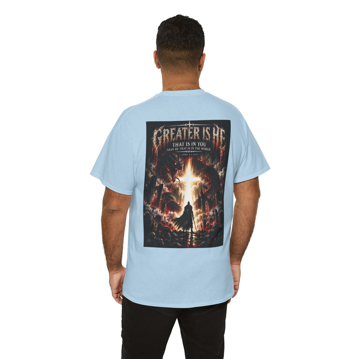 "Greater Is He" October Holliday line Edition Cross Faith Christian Graphic Tee - T-Shirt