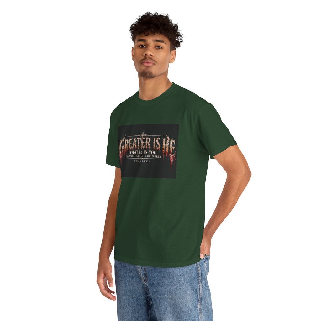 "Greater Is He" October Holliday line Edition Cross Faith Christian Graphic Tee - T-Shirt