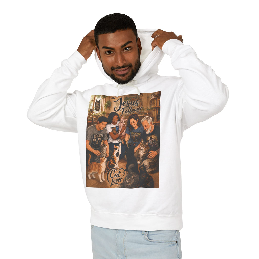 Cat Lover Jesus Follower Hoodie — Proverbs 12:10 Christian Pet Sweatshirt