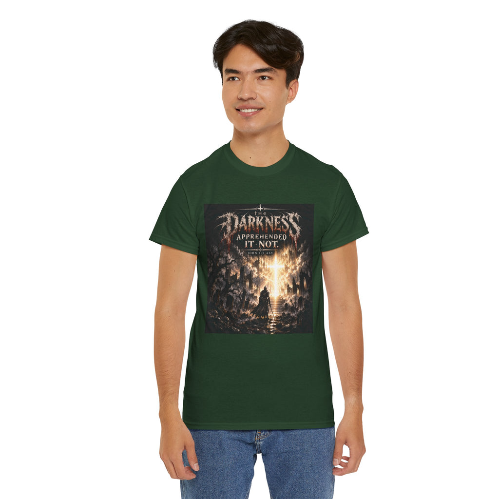 "Light Defeats Darkness" October Holliday Line edition T-Shirt — "Darkness Appeared He Need It Not" Graphic Tee (Ephesians 6:11)