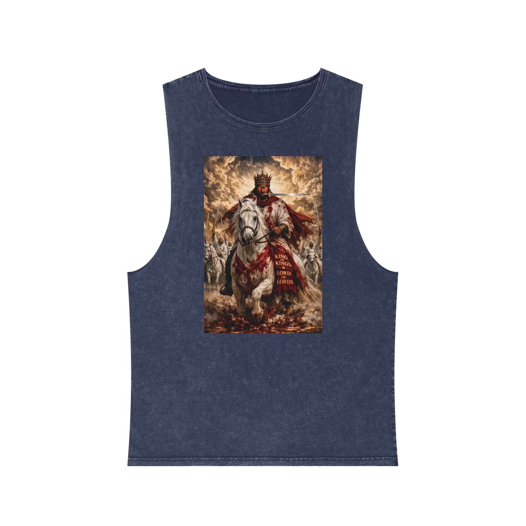 Jesus Is Lord Tank Top — King on White Horse Religious Stonewash Muscle Tee