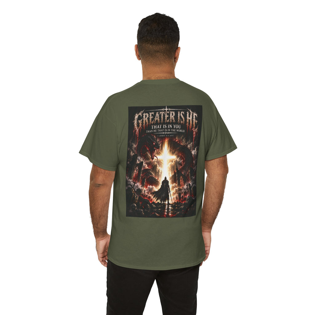 "Greater Is He" October Holliday line Edition Cross Faith Christian Graphic Tee - T-Shirt