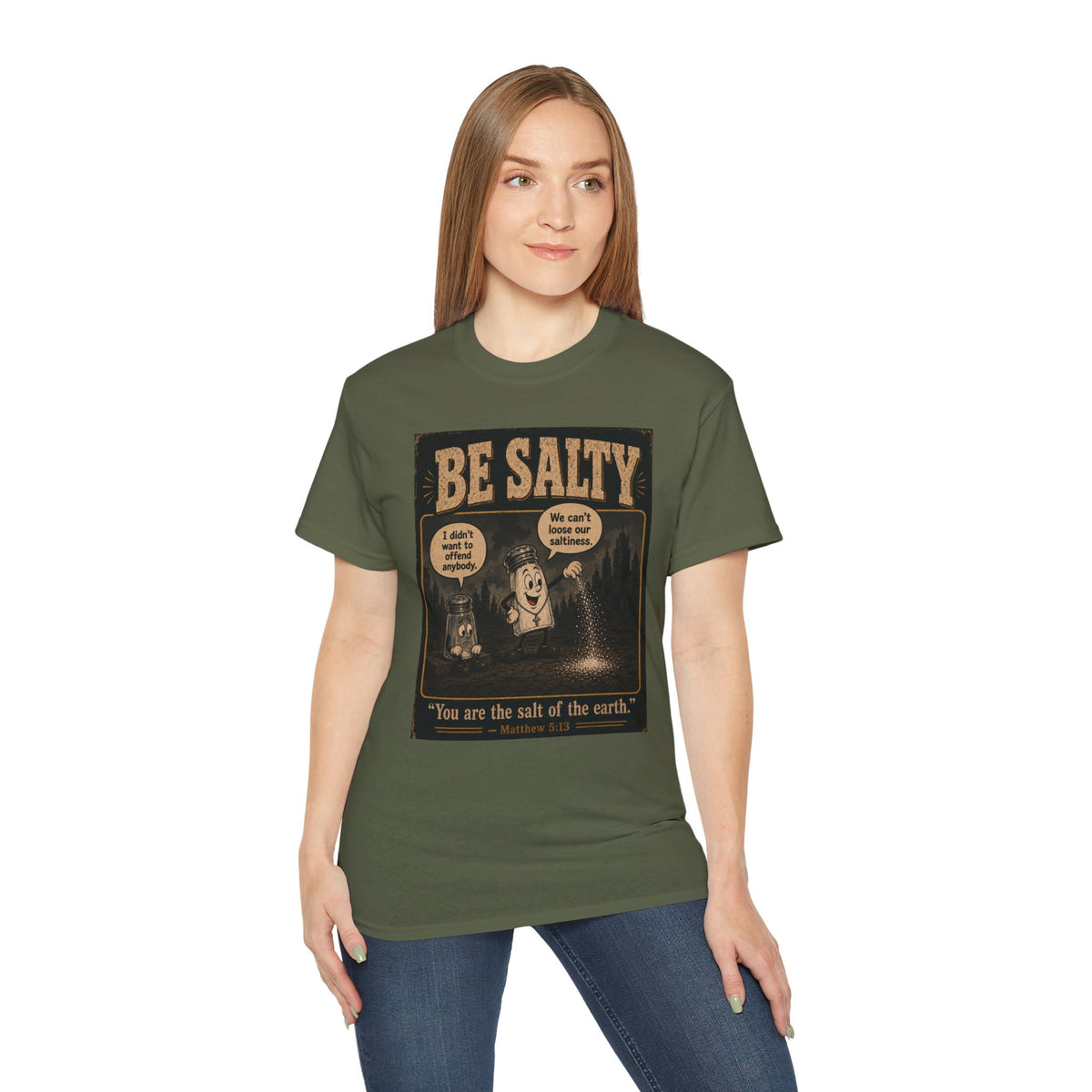 Be Salty "Ad variant" T-Shirt — 'You Are the Salt of the Earth' Christian Vintage Tee