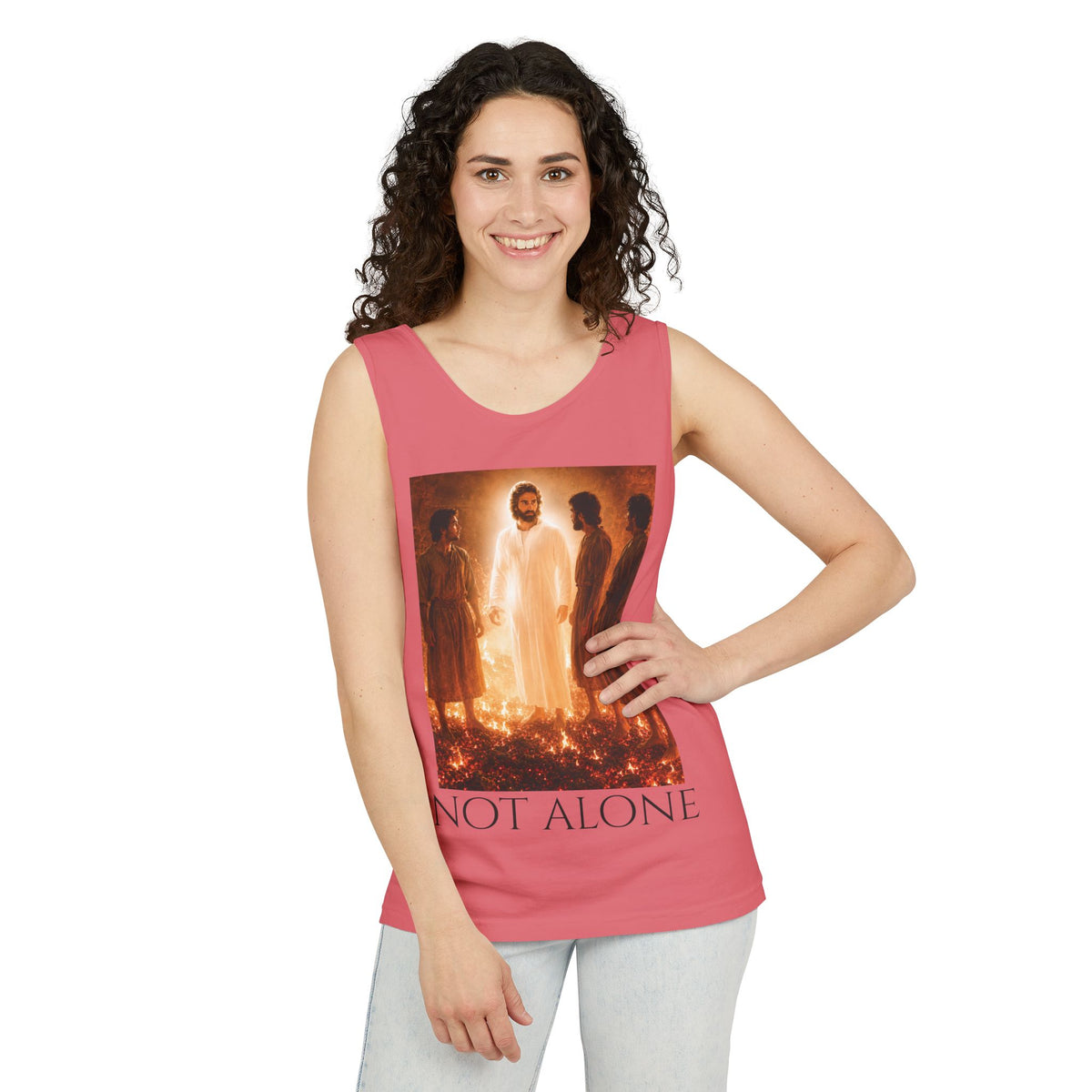 'Not Alone' Tank Top — Jesus with Four Men, Daniel 3:25 Scripture Tank