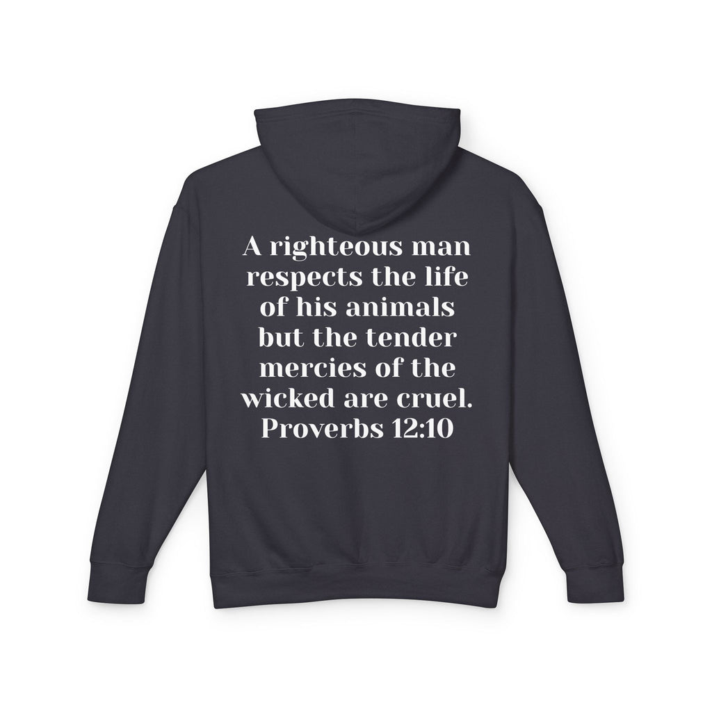 Dog Lover Jesus Follower Hoodie — Proverbs 12:10 Christian Pet Rescue Sweatshirt