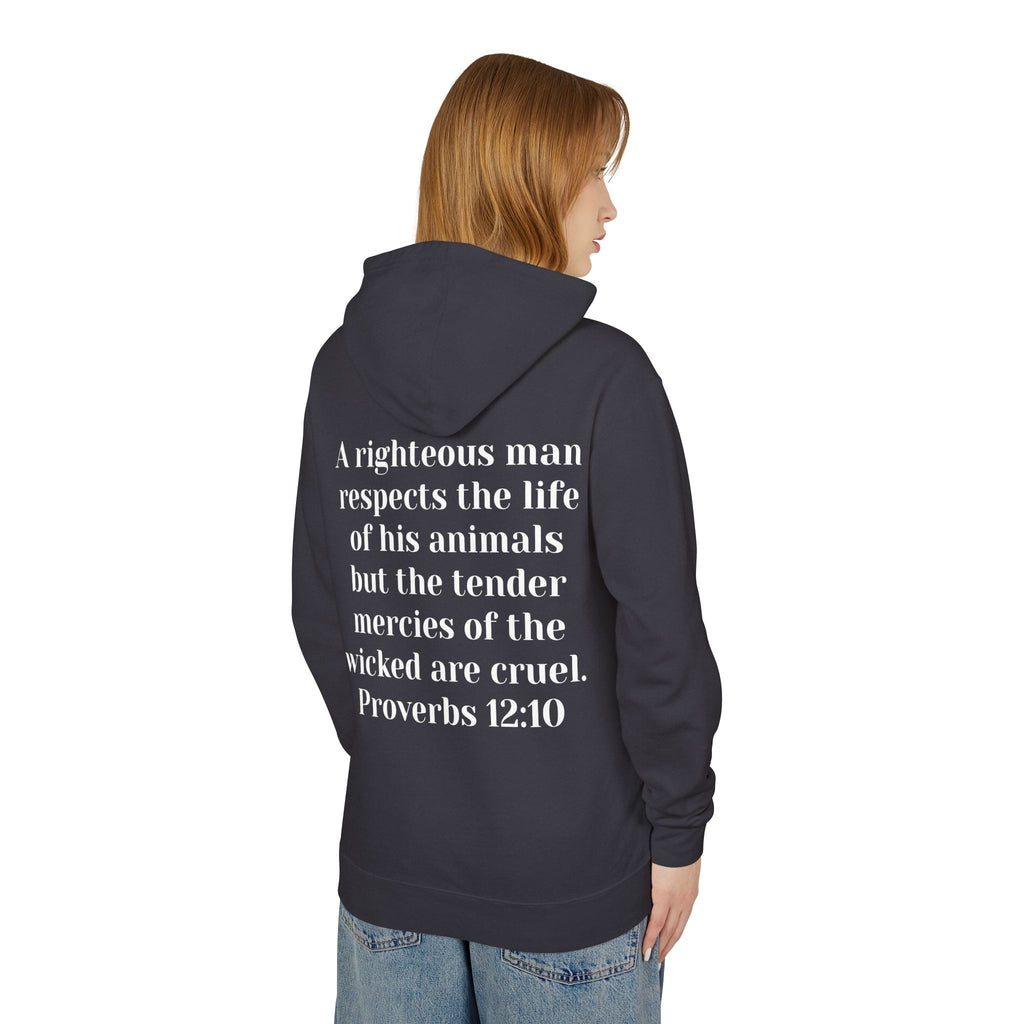 Dog Lover Jesus Follower Hoodie — Proverbs 12:10 Christian Pet Rescue Sweatshirt