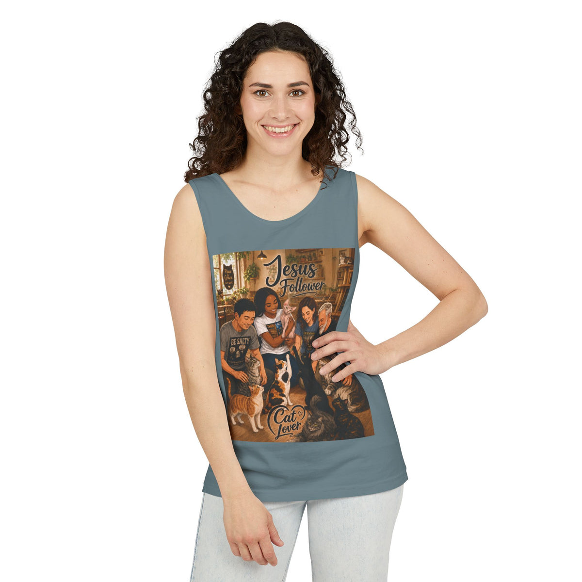Jesus Follower Cat Lover Tank Top — Christian Pet Lover Graphic Tank