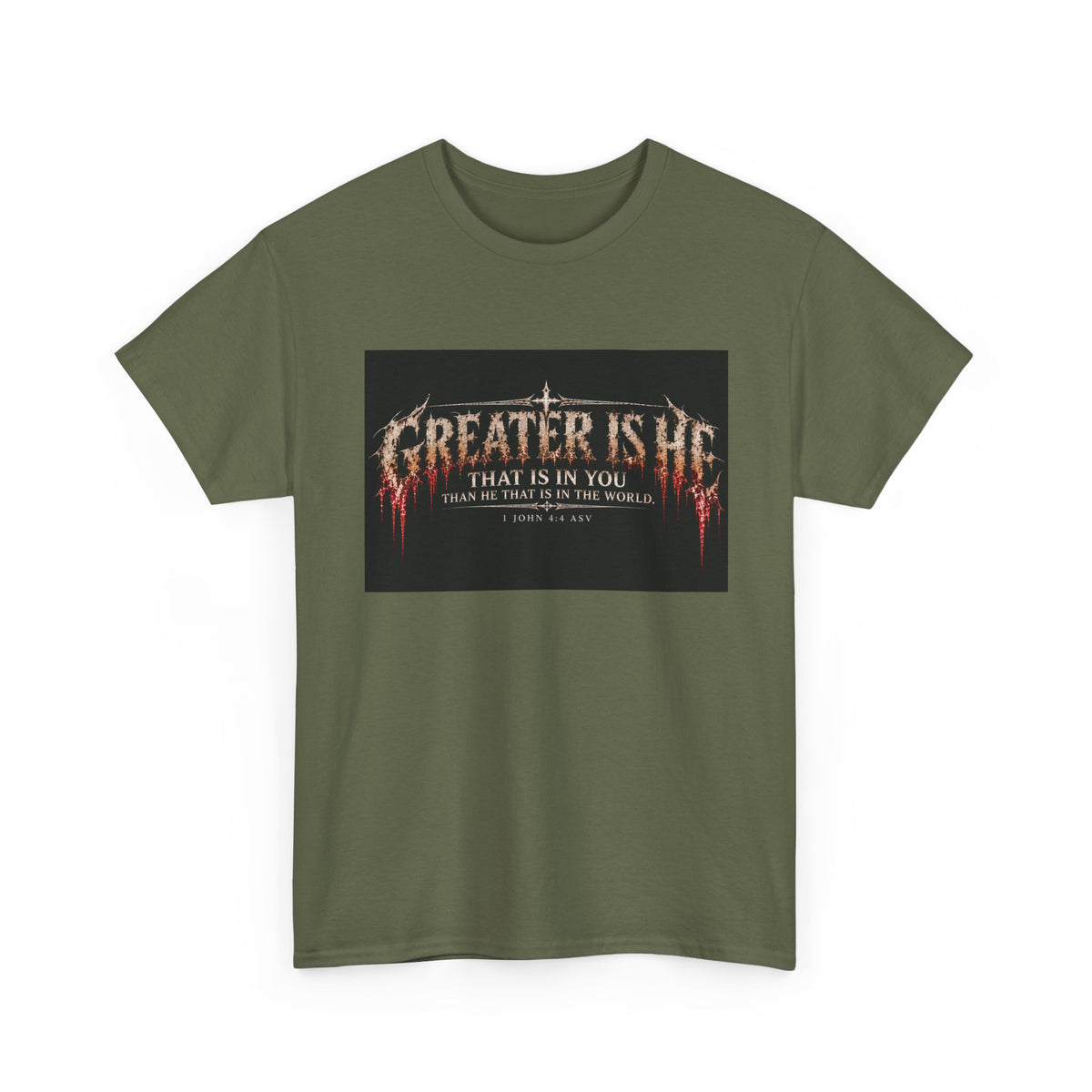 "Greater Is He" October Holliday line Edition Cross Faith Christian Graphic Tee - T-Shirt