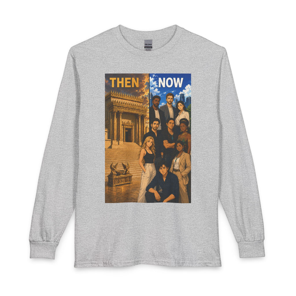 Then & Now non-animated Long Sleeve Tee — 2 Corinthians 6:16 Scripture Shirt