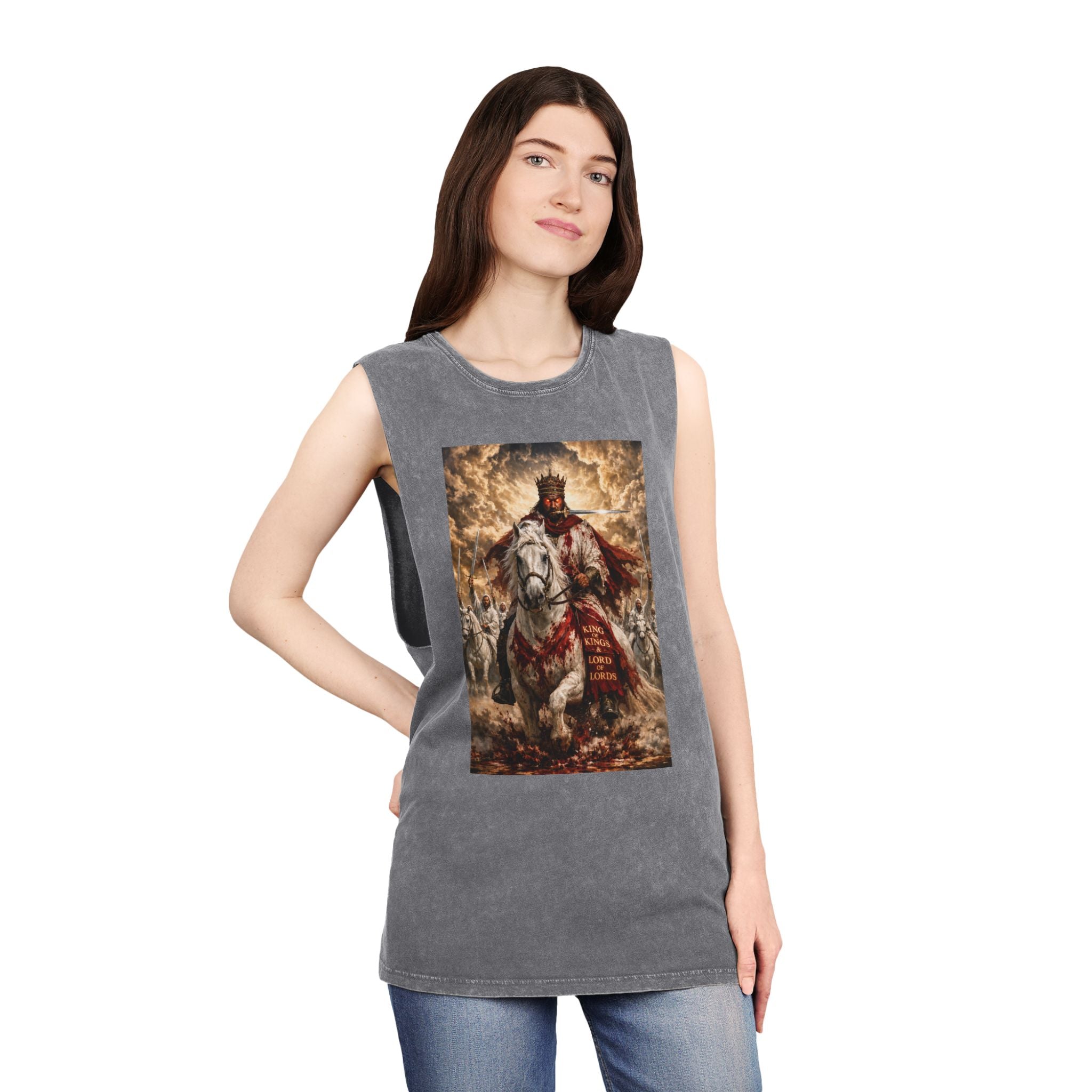 Jesus Is Lord Tank Top — King on White Horse Religious Stonewash Muscle Tee