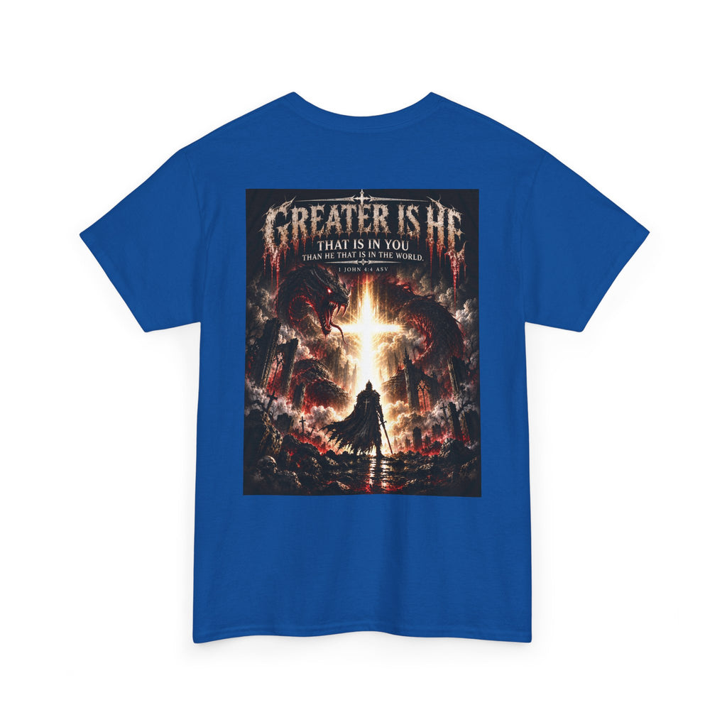 "Greater Is He" October Holliday line Edition Cross Faith Christian Graphic Tee - T-Shirt