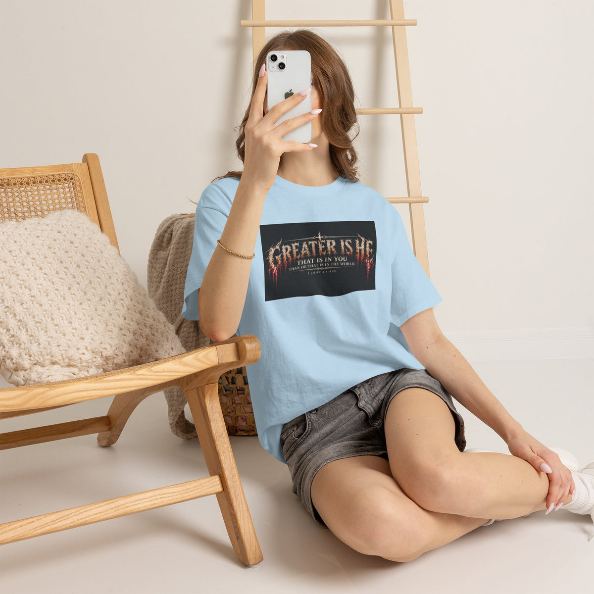 "Greater Is He" October Holliday line Edition Cross Faith Christian Graphic Tee - T-Shirt