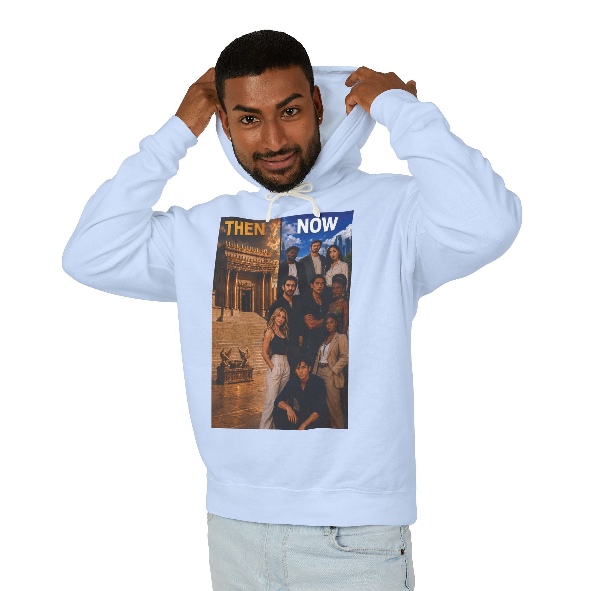 Then & Now Hoodie non-animated — 'You Are the Temple' 2 Corinthians 6:16 Christian Pullover