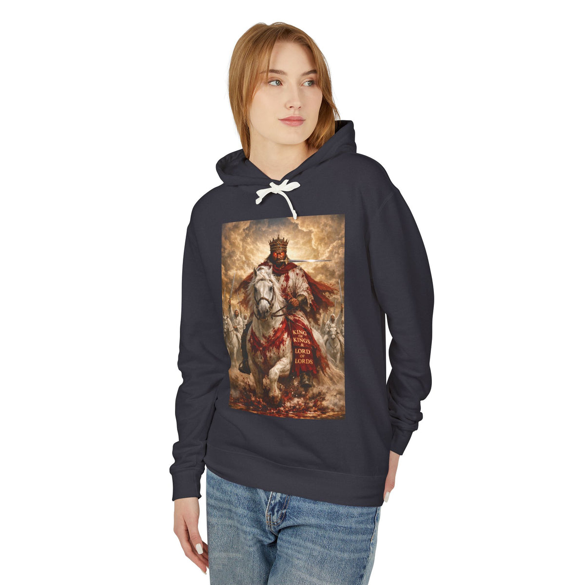 'Jesus Is Lord' Ad Variant Hoodie — with Revelation 19:11-16 Christian Graphic
