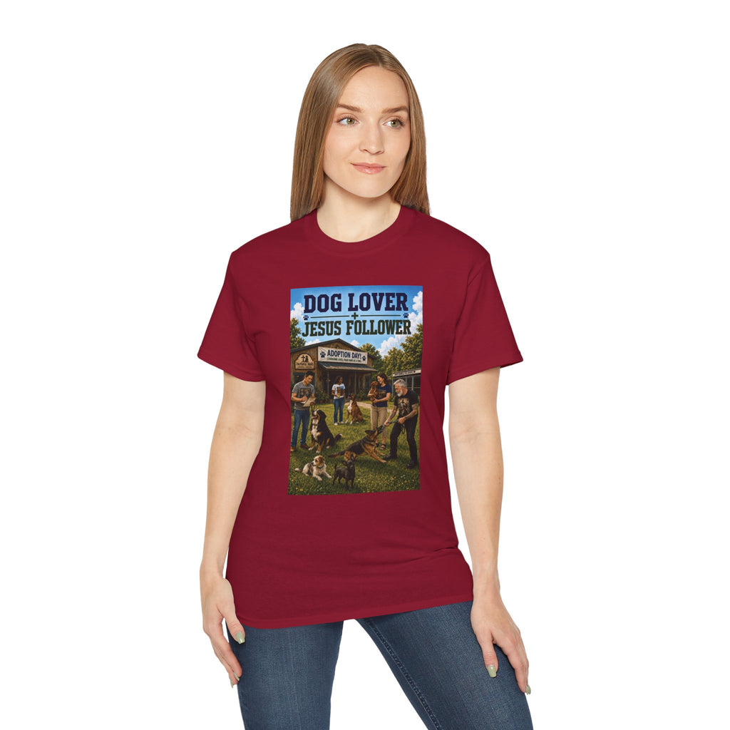 Jesus Follower Dog Lover T-Shirt — Proverbs 12:10 Dog adoption Faith Tee