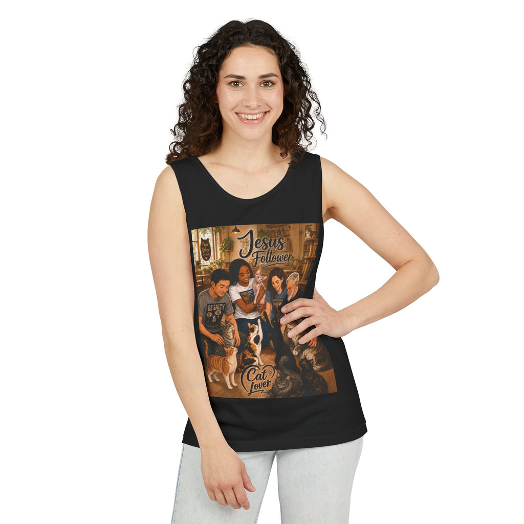 Jesus Follower Cat Lover Tank Top — Christian Pet Lover Graphic Tank