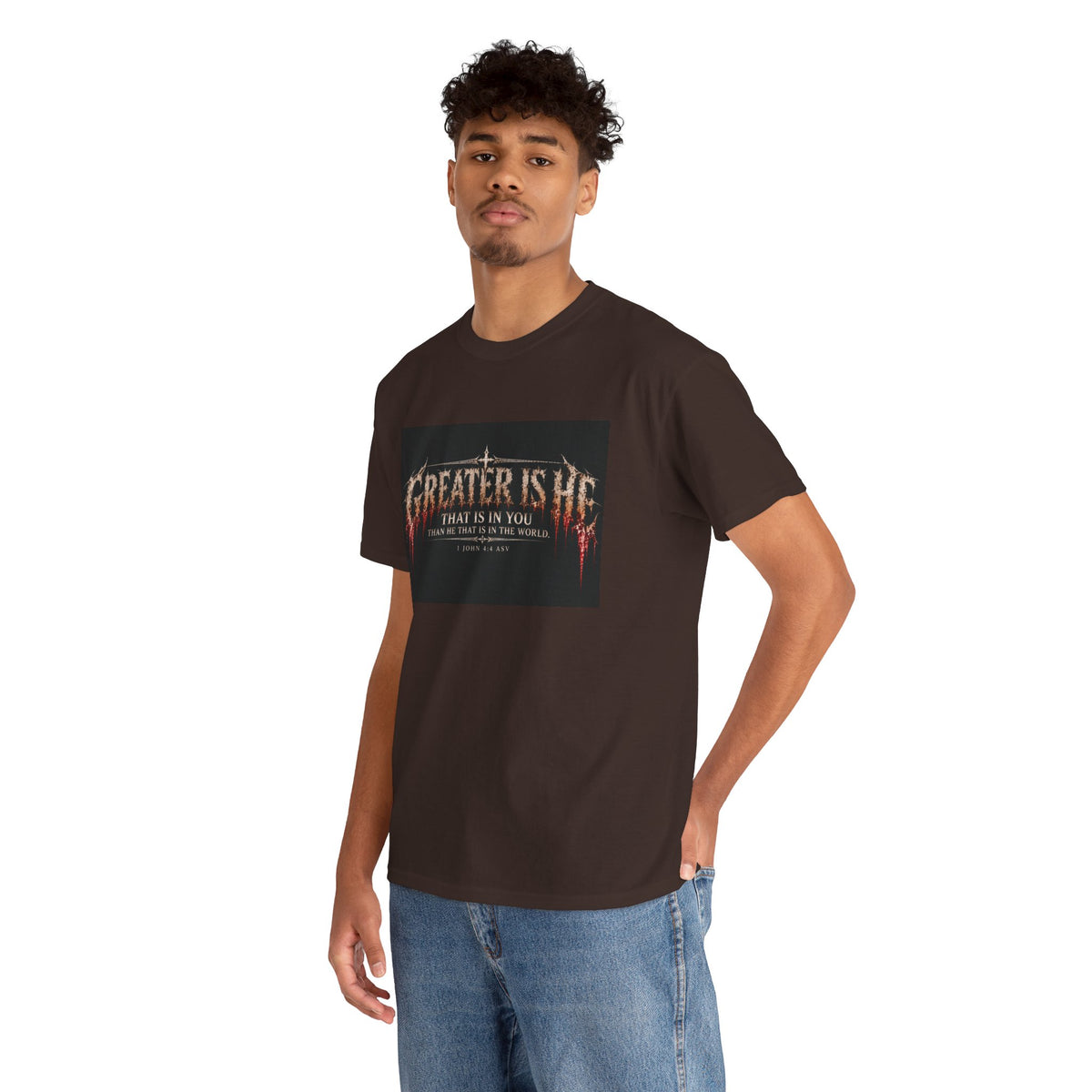 "Greater Is He" October Holliday line Edition Cross Faith Christian Graphic Tee - T-Shirt