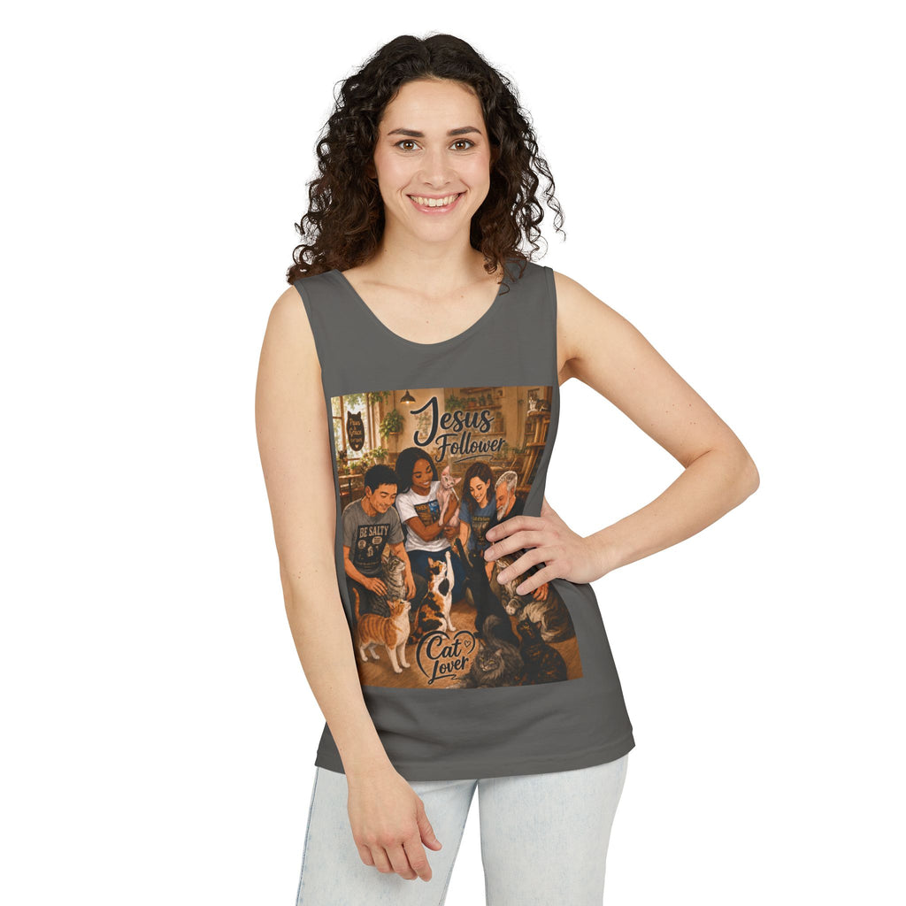 Jesus Follower Cat Lover Tank Top — Christian Pet Lover Graphic Tank