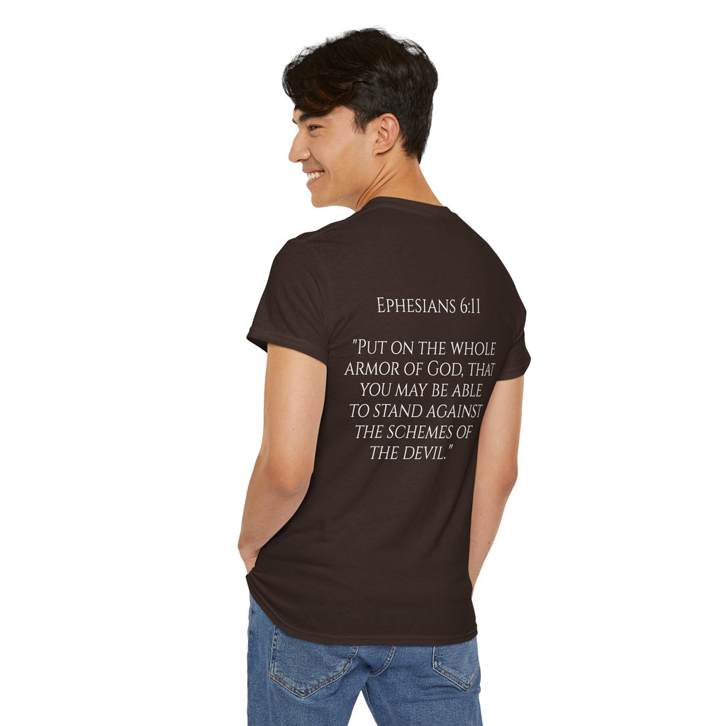 "Light Defeats Darkness" October Holliday Line edition T-Shirt — "Darkness Appeared He Need It Not" Graphic Tee (Ephesians 6:11)