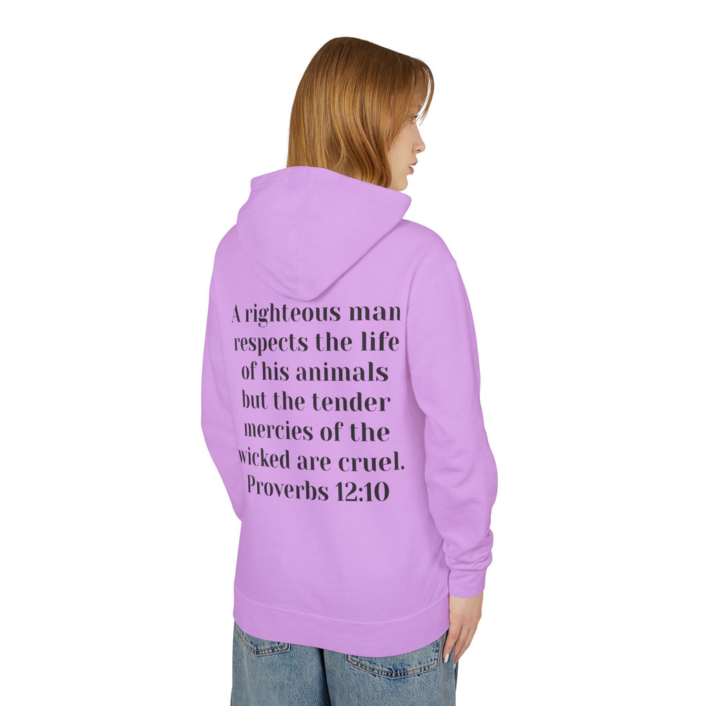 Cat Lover Jesus Follower Hoodie — Proverbs 12:10 Christian Pet Sweatshirt