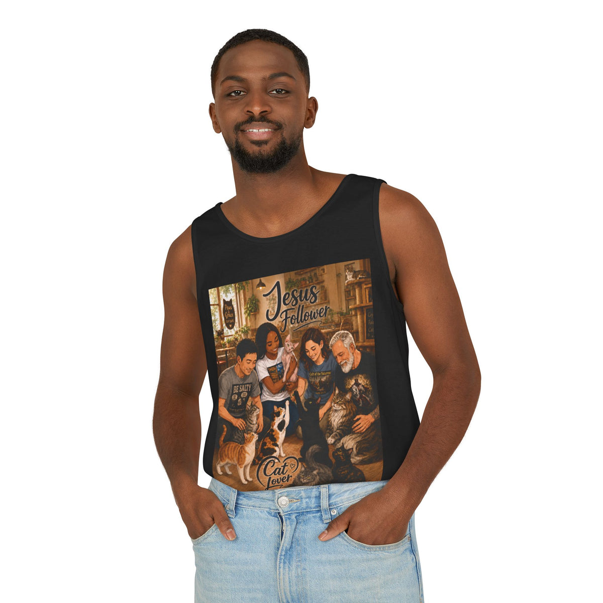 Jesus Follower Cat Lover Tank Top — Christian Pet Lover Graphic Tank