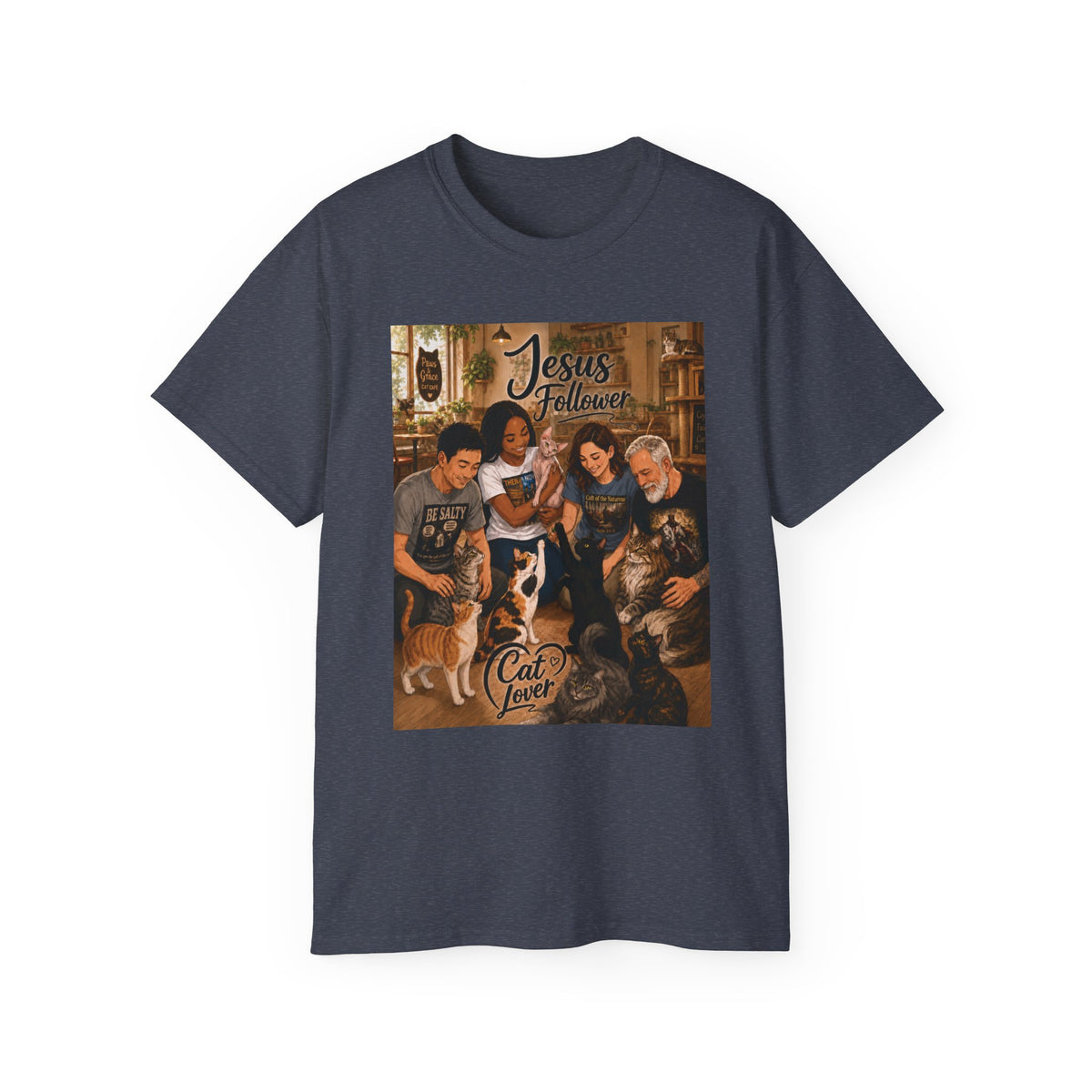 Jesus Follower Cat Lover T-Shirt — Proverbs 12:10 cat cafe Faith Tee