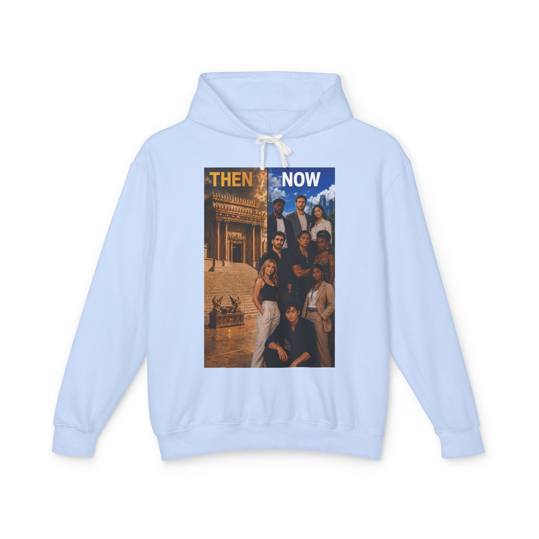 Then & Now Hoodie non-animated — 'You Are the Temple' 2 Corinthians 6:16 Christian Pullover