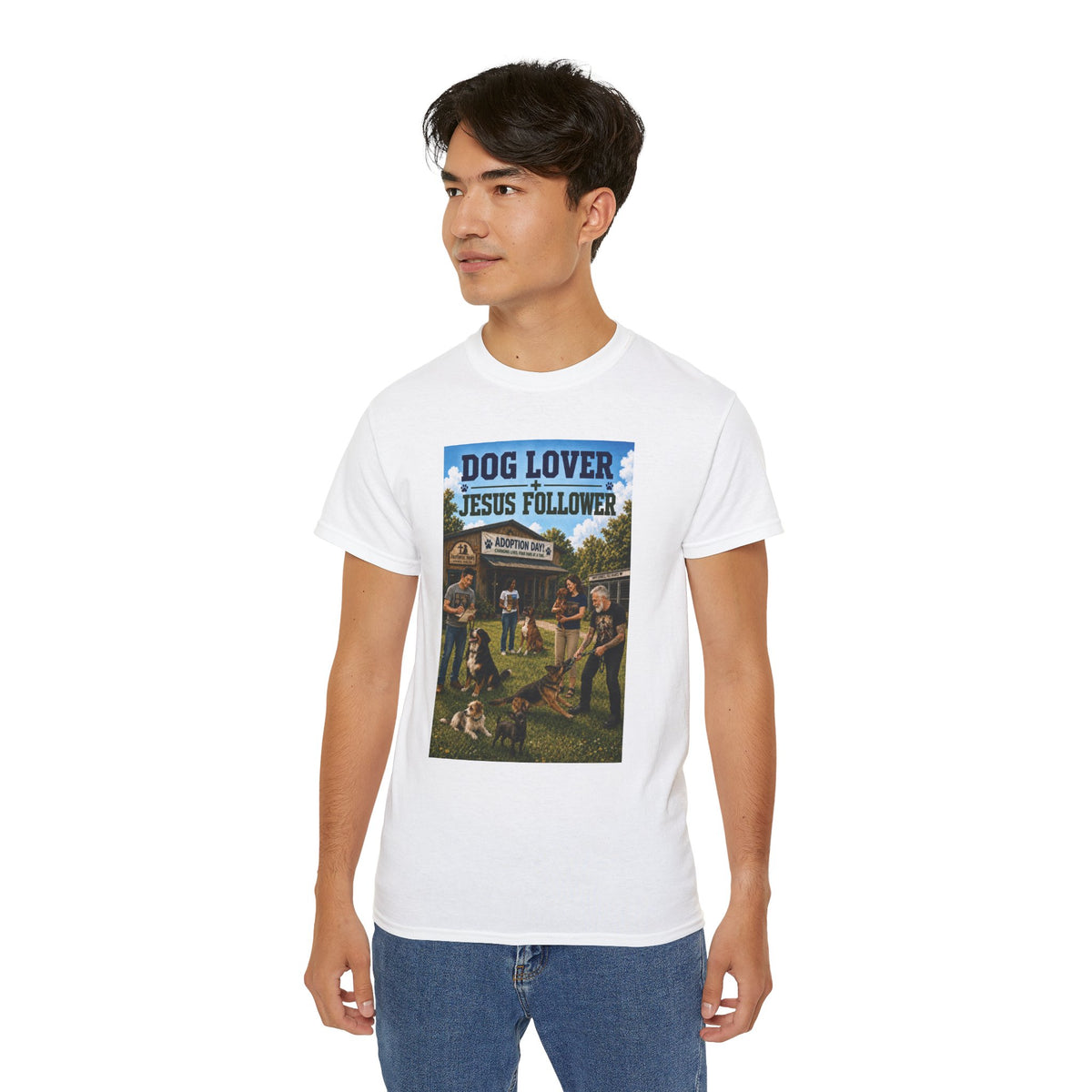 Jesus Follower Dog Lover T-Shirt — Proverbs 12:10 Dog adoption Faith Tee