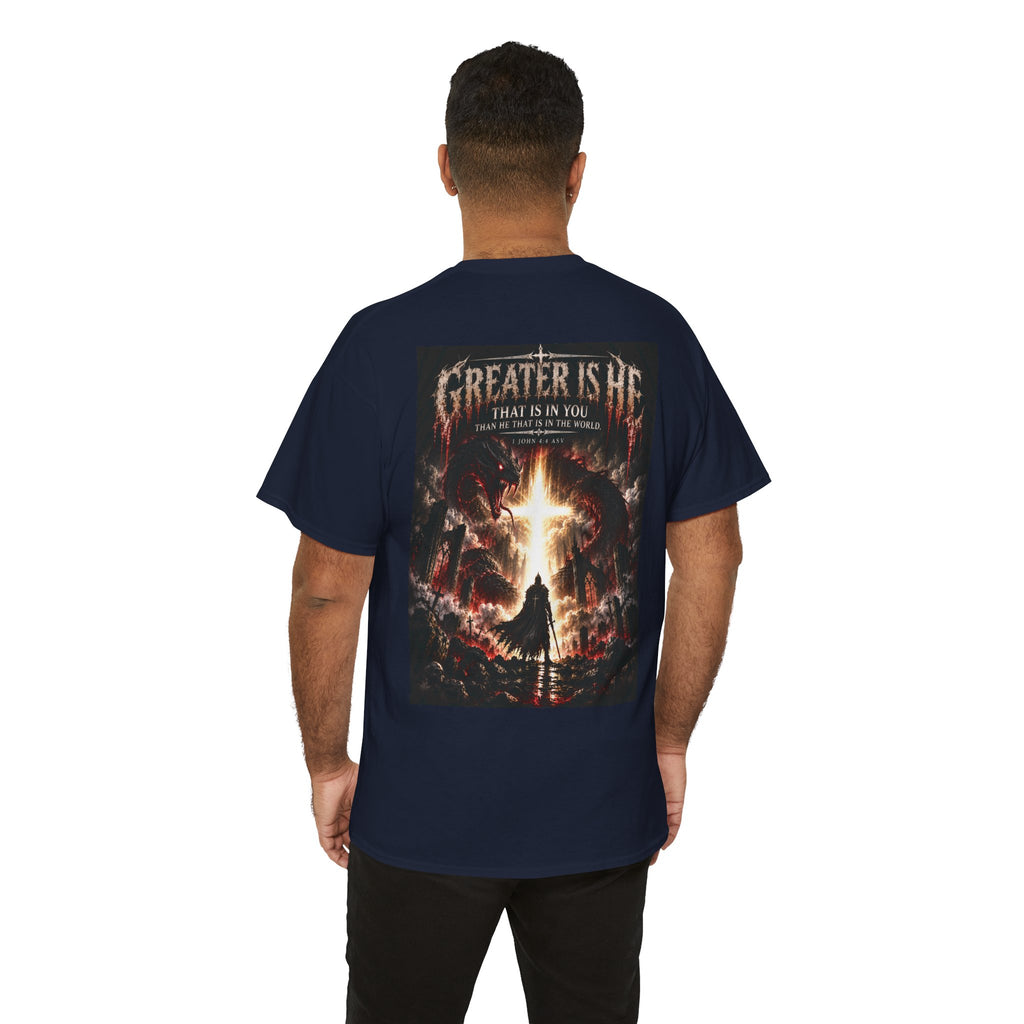 "Greater Is He" October Holliday line Edition Cross Faith Christian Graphic Tee - T-Shirt
