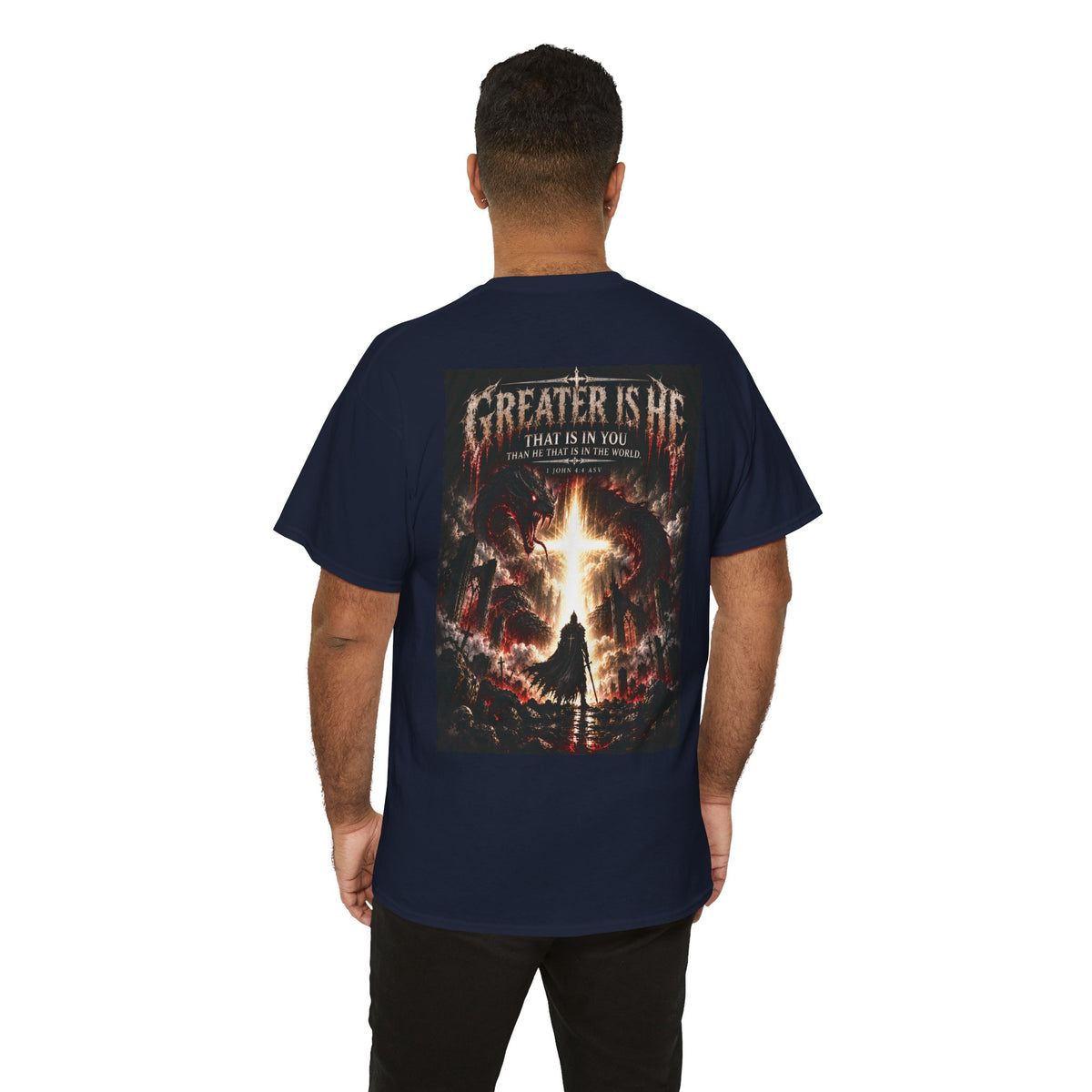 "Greater Is He" October Holliday line Edition Cross Faith Christian Graphic Tee - T-Shirt