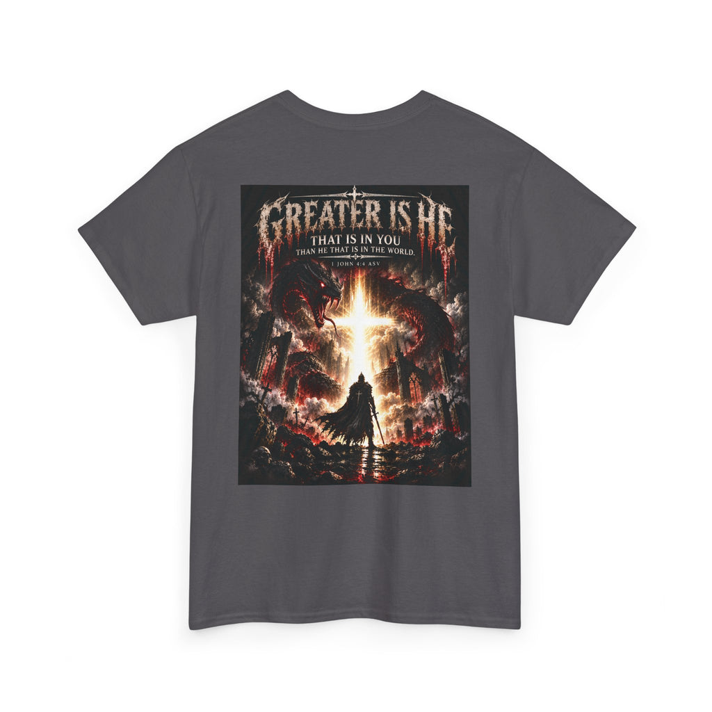 "Greater Is He" October Holliday line Edition Cross Faith Christian Graphic Tee - T-Shirt