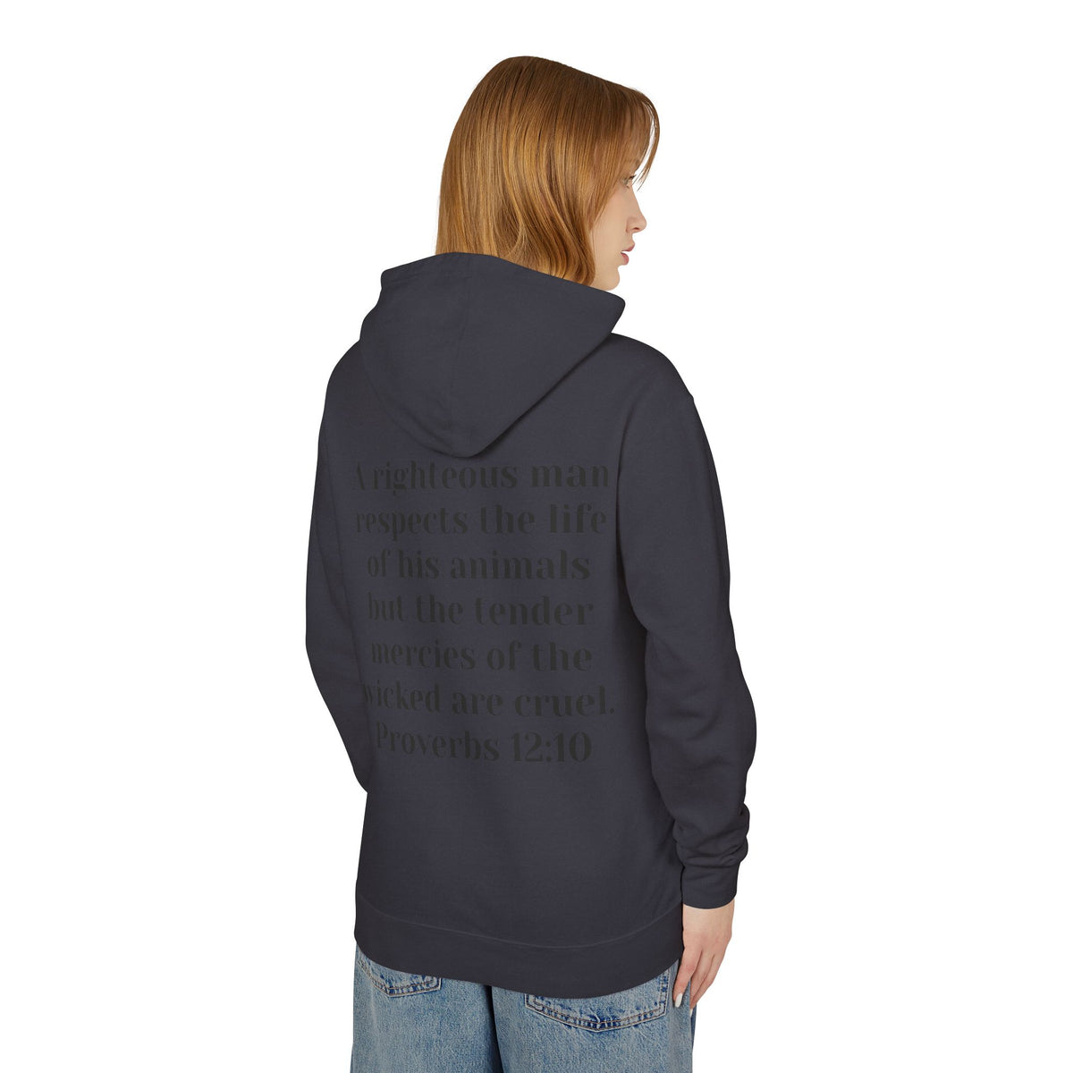 Cat Lover Jesus Follower Hoodie — Proverbs 12:10 Christian Pet Sweatshirt