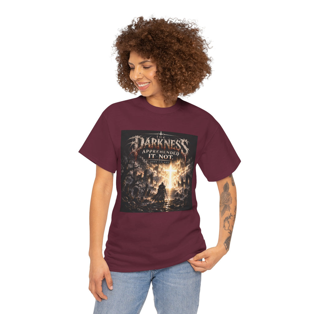 "Light Defeats Darkness" October Holliday Line edition T-Shirt — "Darkness Appeared He Need It Not" Graphic Tee (Ephesians 6:11)