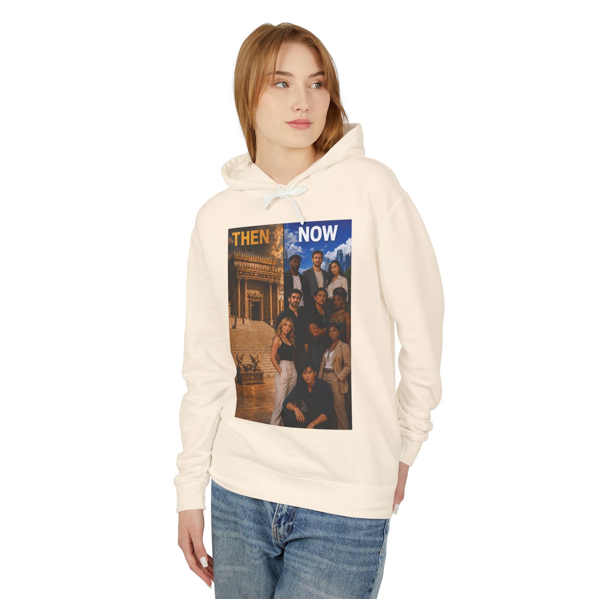 Then & Now Hoodie non-animated — 'You Are the Temple' 2 Corinthians 6:16 Christian Pullover