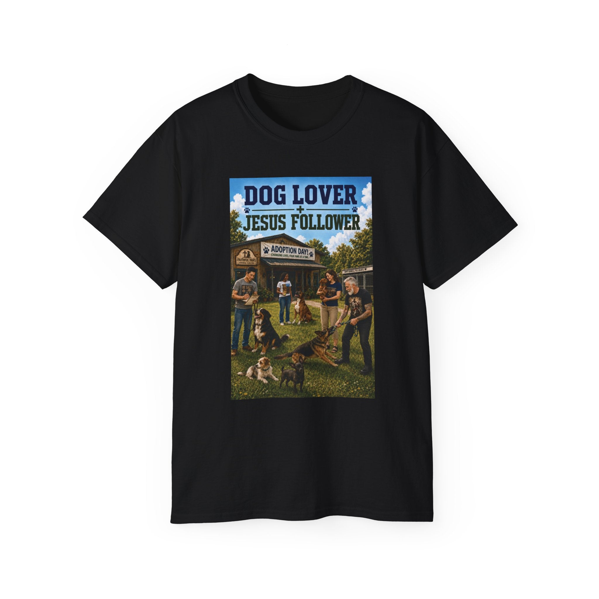 Jesus Follower Dog Lover T-Shirt — Proverbs 12:10 Dog adoption Faith Tee